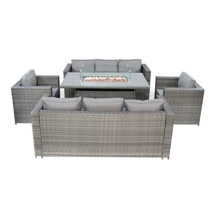 8 Seater Rattan Furniture Set With Firepit – Grey