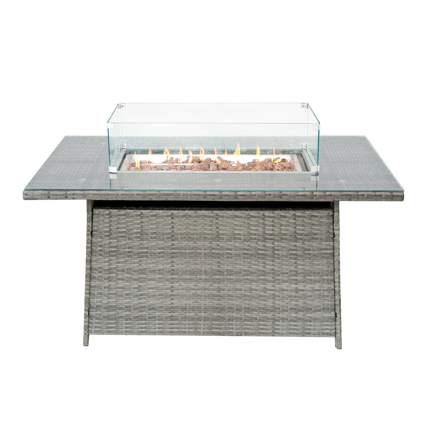 8 Seater Rattan Furniture Set With Firepit – Grey