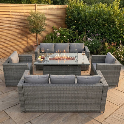 8 Seater Rattan Furniture Set With Firepit – Grey