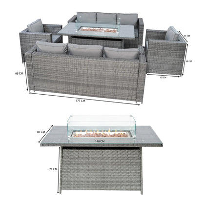 8 Seater Rattan Furniture Set With Firepit – Grey