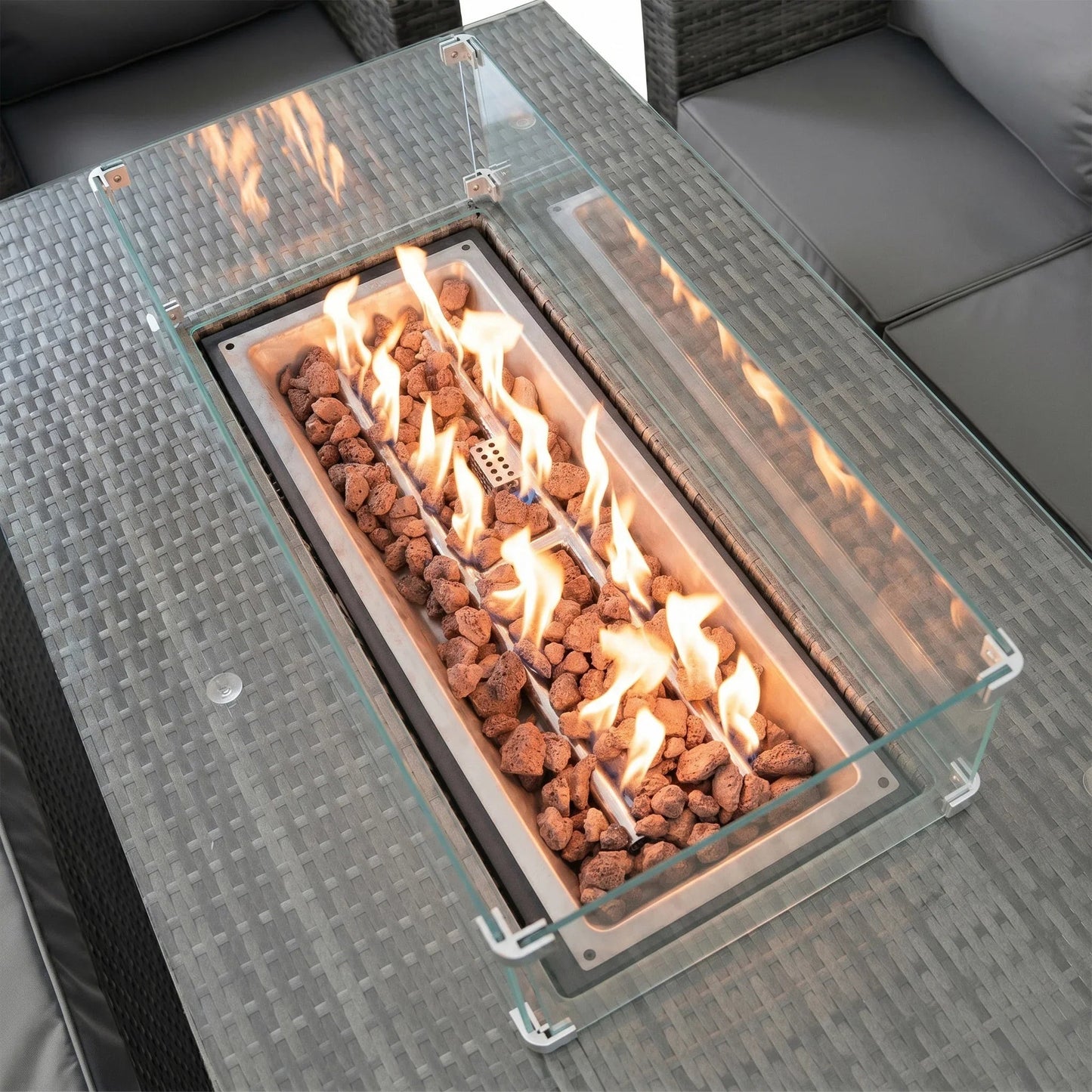 8 Seater Rattan Furniture Set With Firepit – Grey