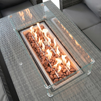 8 Seater Rattan Furniture Set With Firepit – Grey
