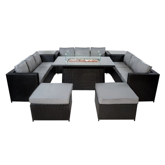 11 Seater Rattan Furniture Set With Firepit – Black