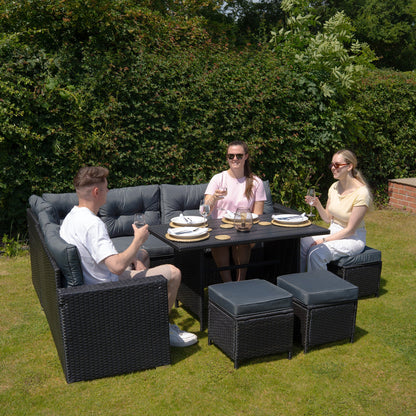 Rattan Corner Set With Composite Table – Black