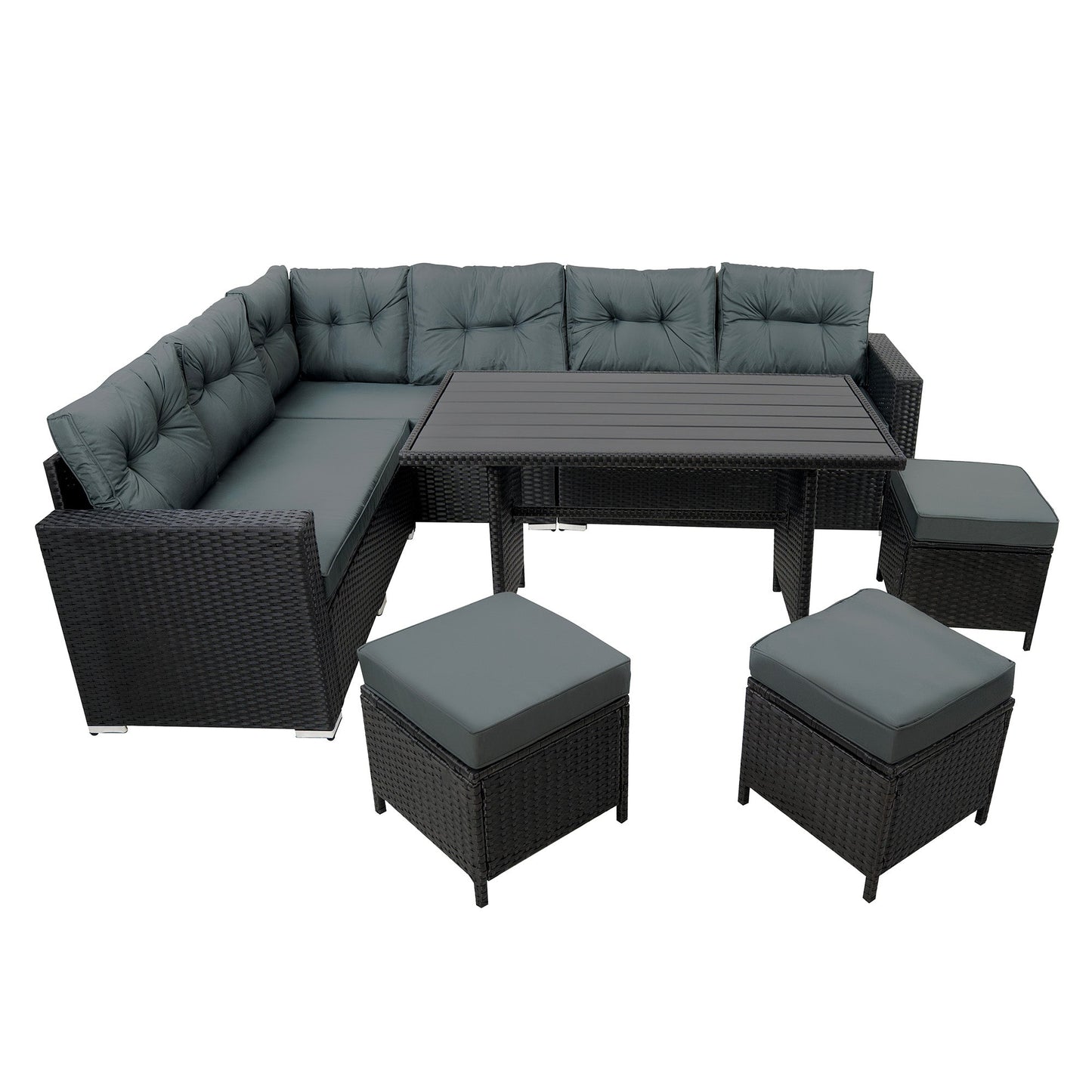 Rattan Corner Set With Composite Table – Black