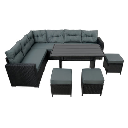 Rattan Corner Set With Composite Table – Black