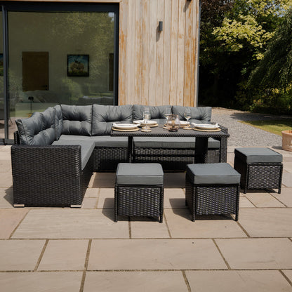 Rattan Corner Set With Composite Table – Black