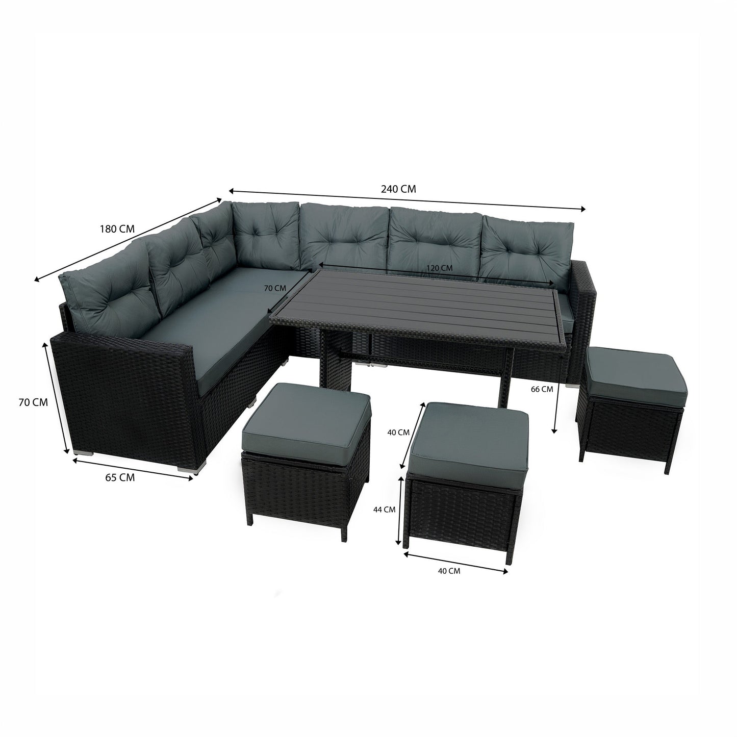Rattan Corner Set With Composite Table – Black