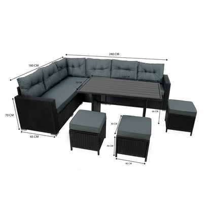 Rattan Corner Set With Composite Table – Black