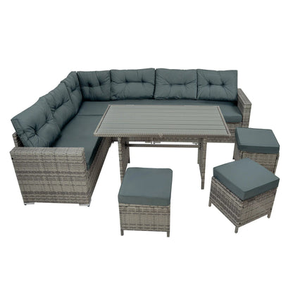 Rattan Corner Set With Composite Table – Grey