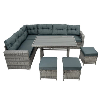 Rattan Corner Set With Composite Table – Grey