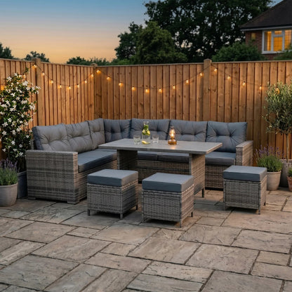 Rattan Corner Set With Composite Table – Grey