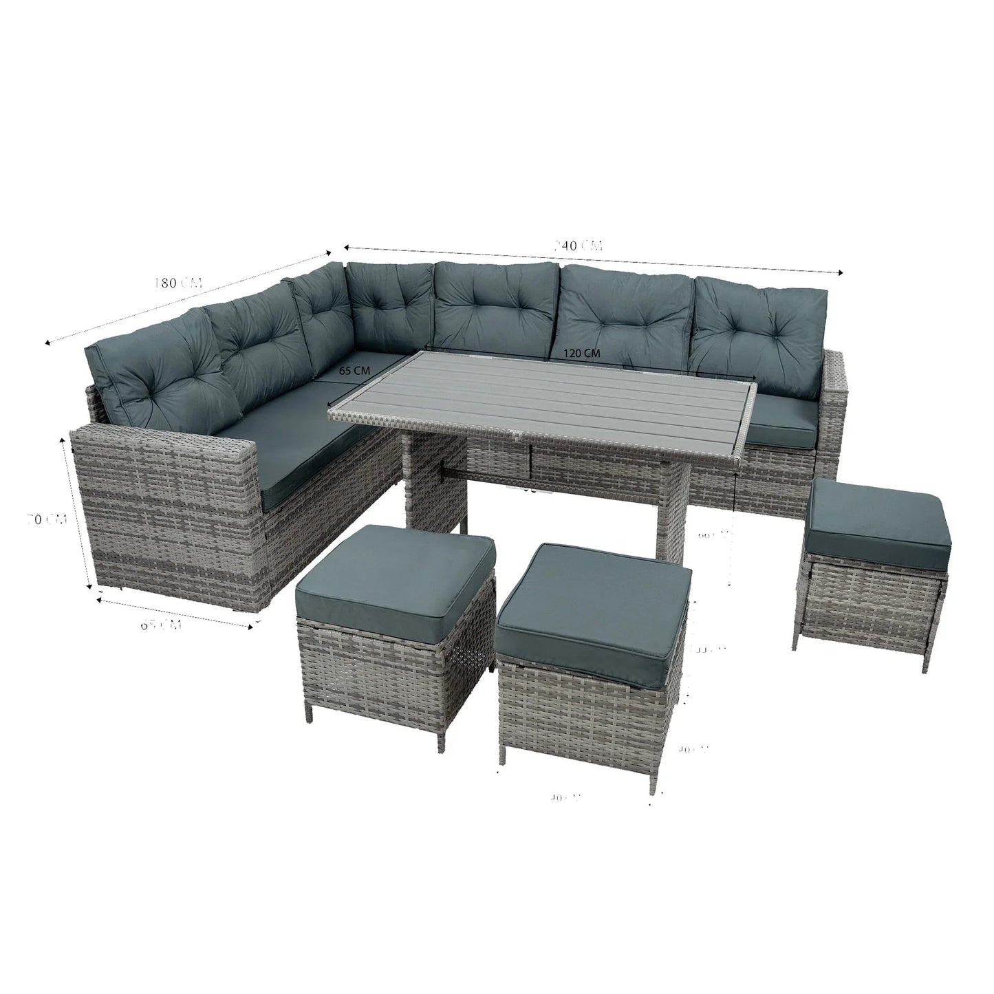 Rattan Corner Set With Composite Table – Grey