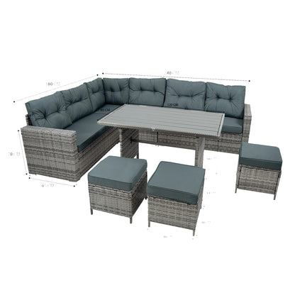 Rattan Corner Set With Composite Table – Grey