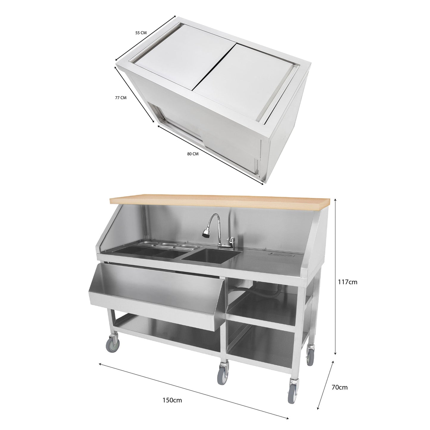 Mobile Cocktail Bar Station & Ice Cart – 800mm