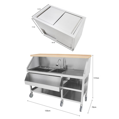 Mobile Cocktail Bar Station & Ice Cart – 800mm