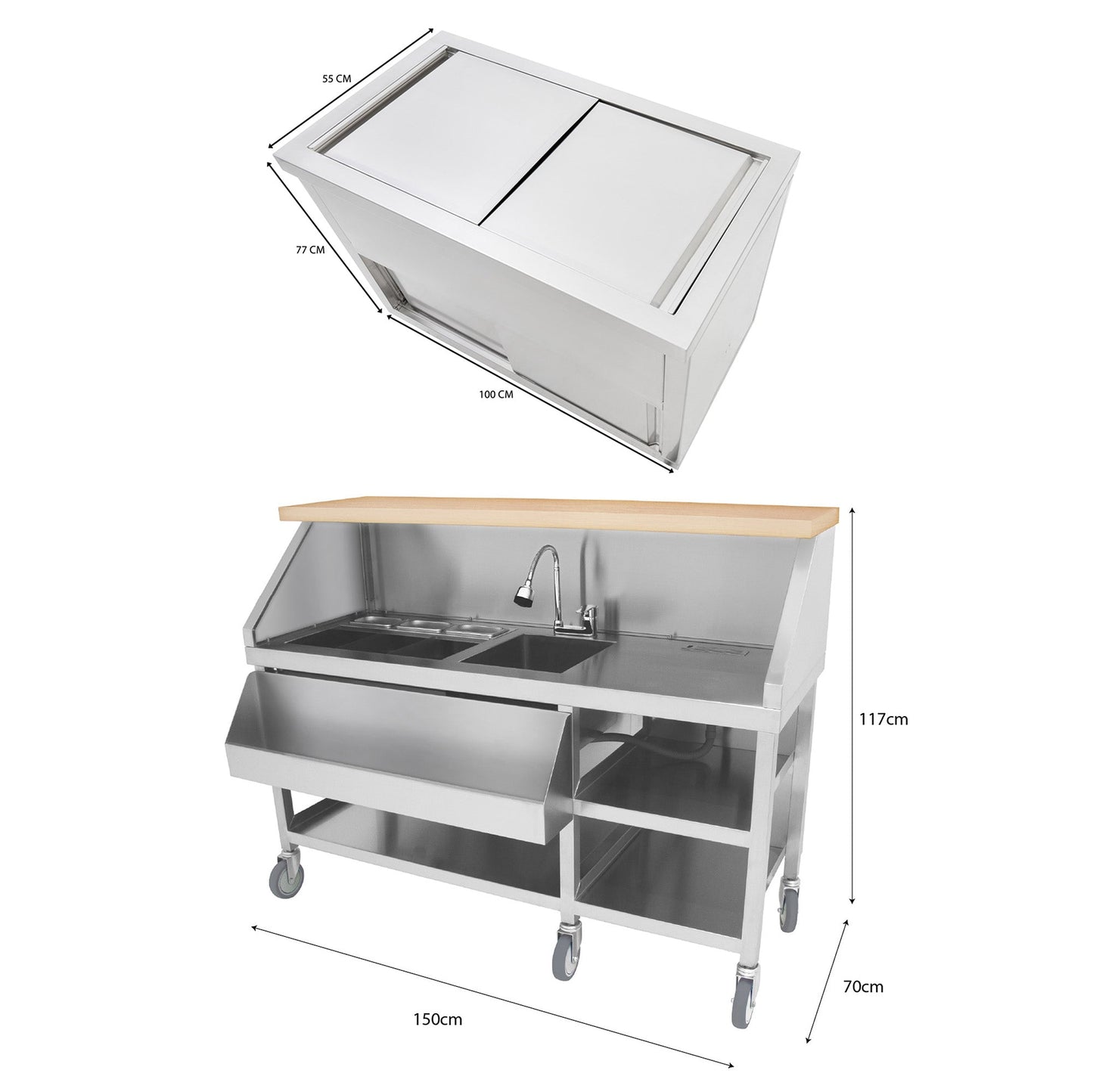Mobile Cocktail Bar Station & Ice Cart – 1000mm