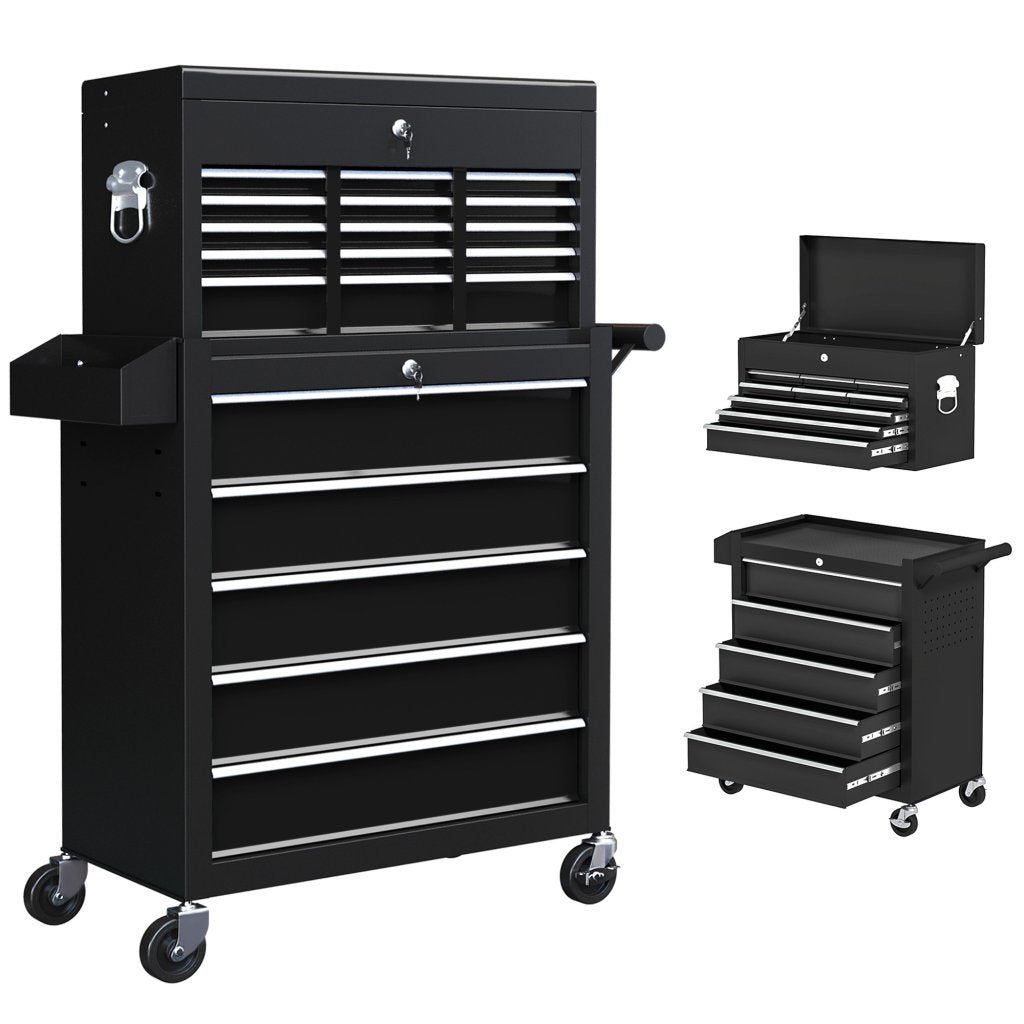 2-in-1 Lockable Tool Chest & Roller Cabinet – 14 Drawers