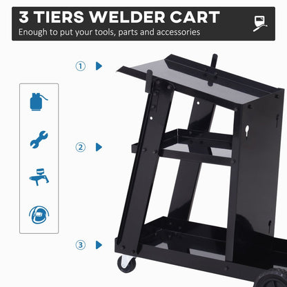 Welding Cart Trolley with Gas Bottle Chain – Black