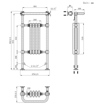 Traditional Heated Towel Rail Radiator – 950mm x 480mm  – White
