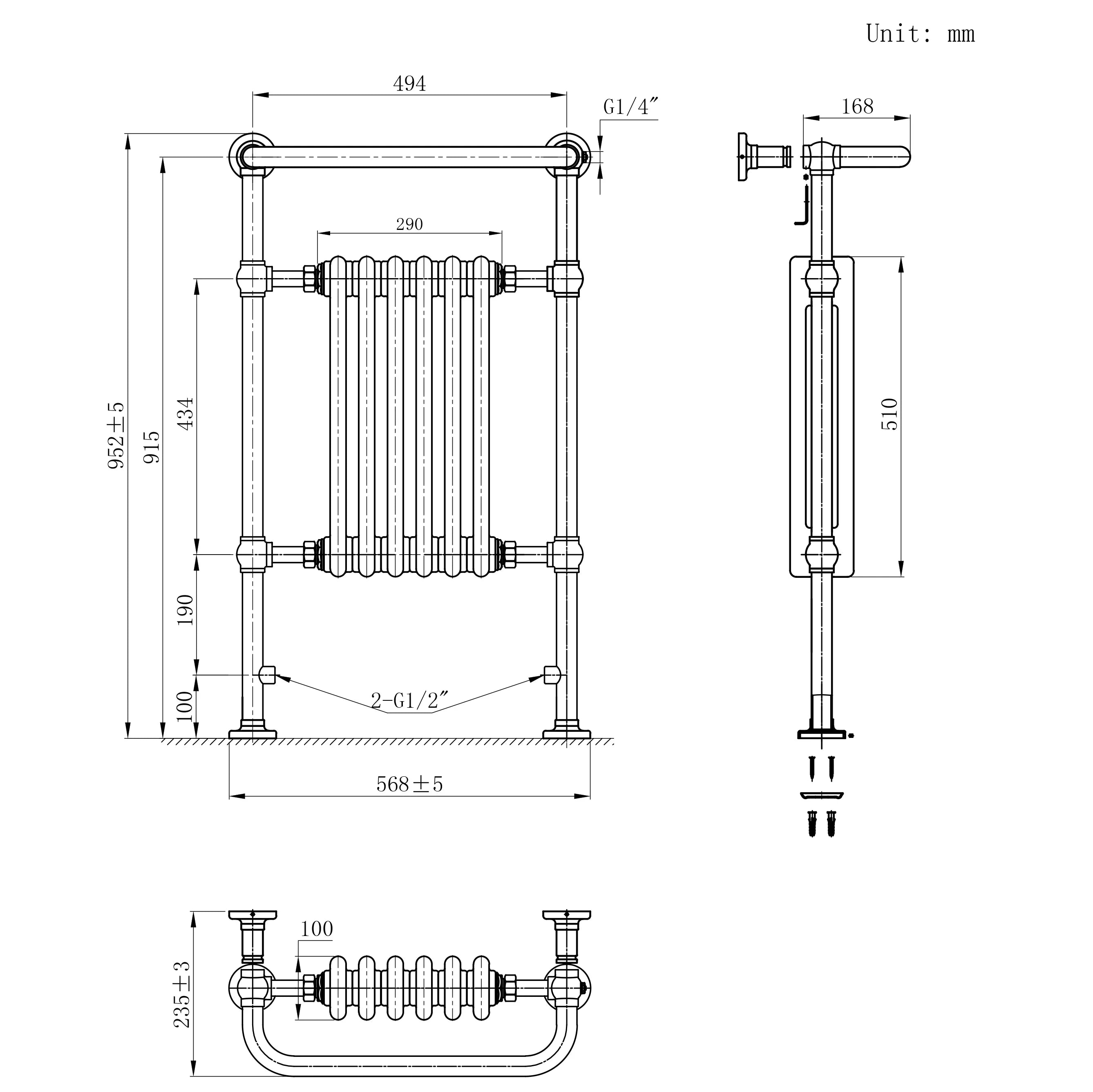 Traditional Heated Towel Rail Radiator – 950mm x 570mm  – White