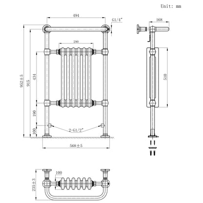 Traditional Heated Towel Rail Radiator – 950mm x 570mm  – Anthracite Grey