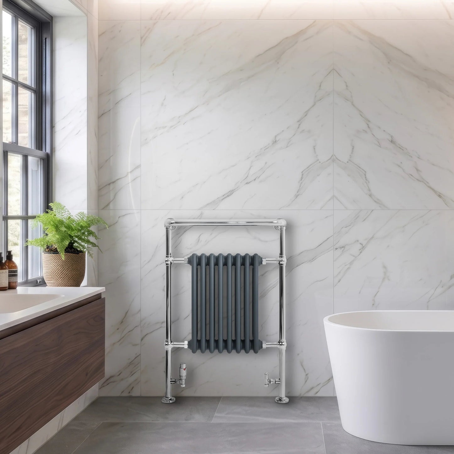 Traditional Heated Towel Rail Radiator – 950mm x 660mm  – Anthracite Grey