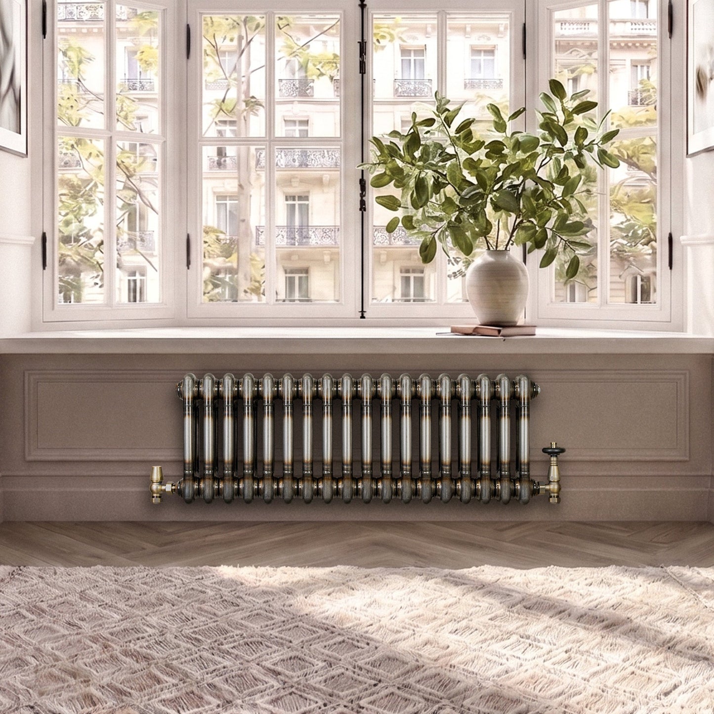 Traditional 2 Column Radiator & Valves – 300mm x 830mm - Raw Metal