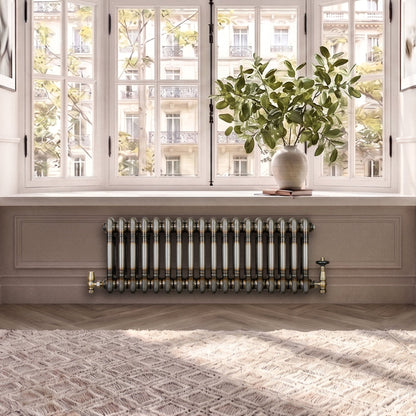 Traditional 2 Column Radiator & Valves – 300mm x 830mm - Raw Metal