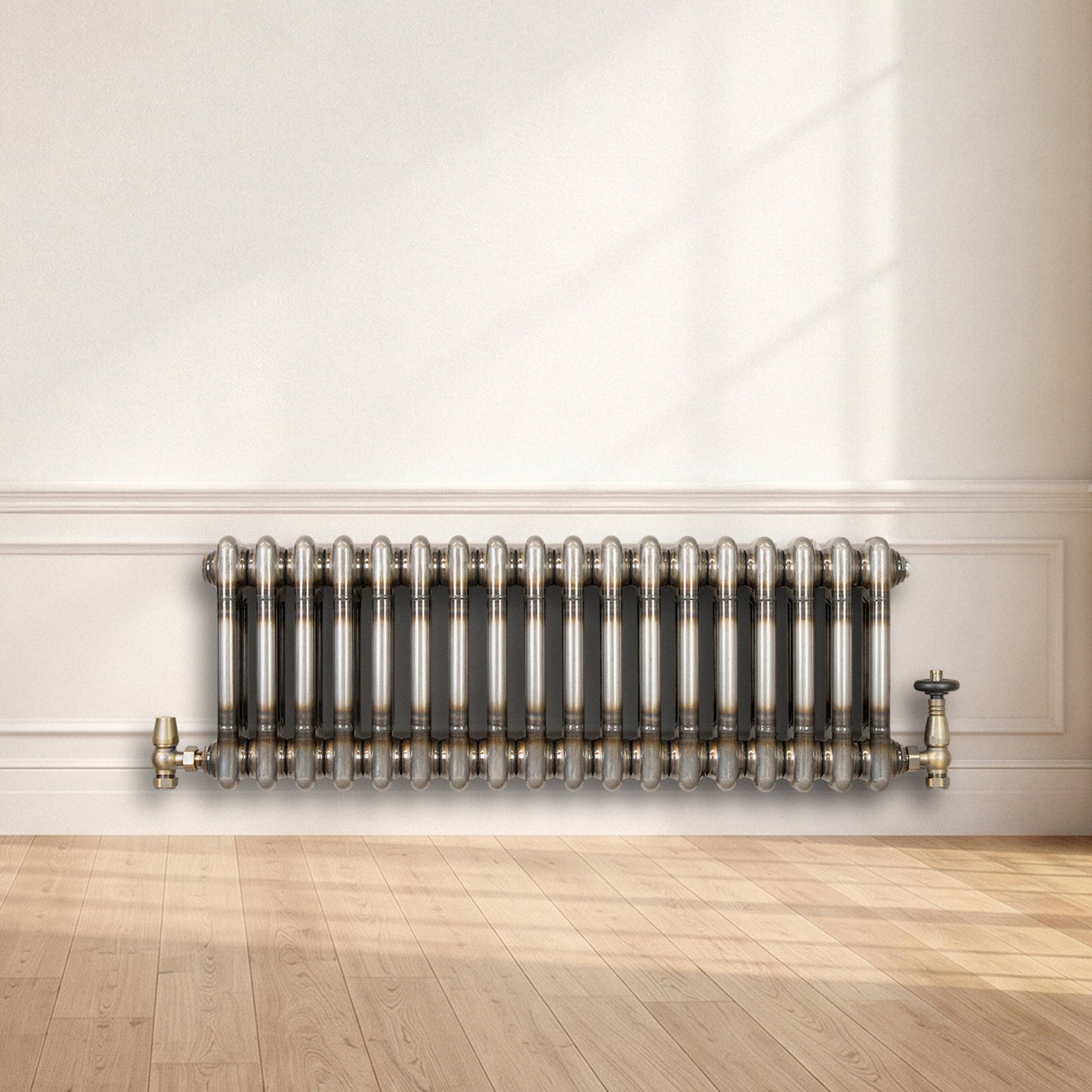 Traditional 2 Column Radiator & Valves – 300mm x 830mm - Raw Metal