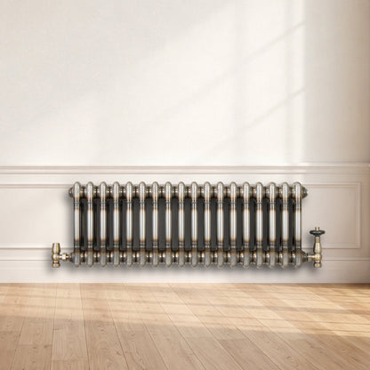 Traditional 2 Column Radiator & Valves – 300mm x 830mm - Raw Metal
