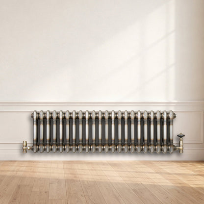 Traditional 2 Column Radiator & Valves – 300mm x 1010mm - Raw Metal