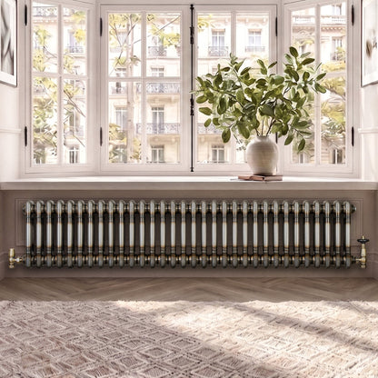 Traditional 2 Column Radiator & Valves - 300 x 1460mm - Raw Metal