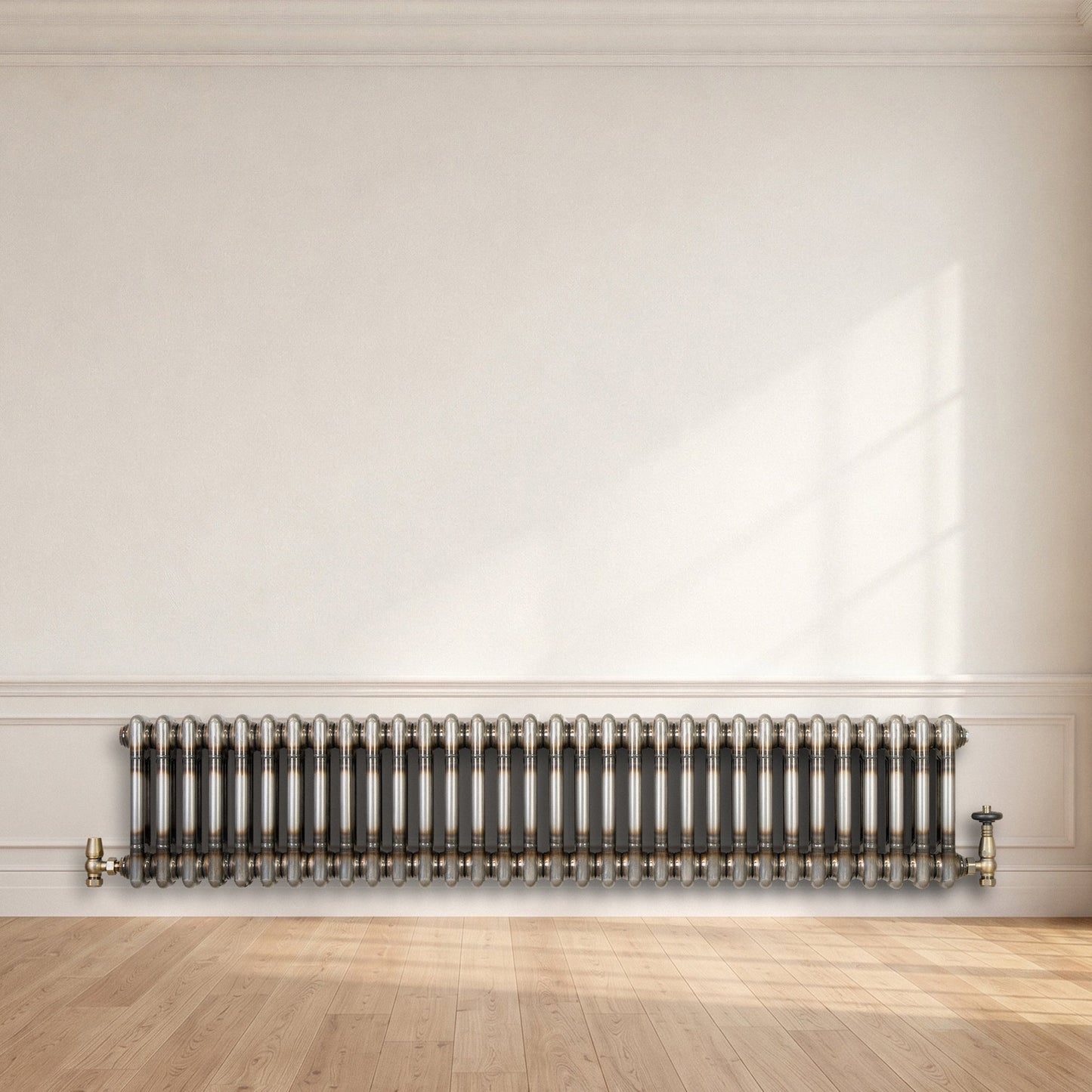 Traditional 2 Column Radiator & Valves - 300 x 1460mm - Raw Metal