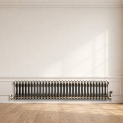 Traditional 2 Column Radiator & Valves - 300 x 1460mm - Raw Metal