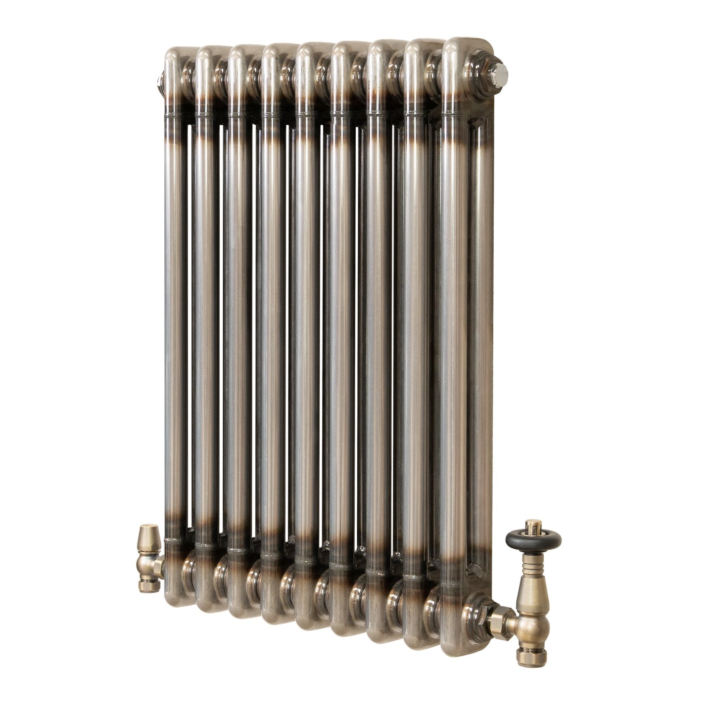 Traditional 2 Column Radiator & Valves - 600 x 425mm - Raw Metal