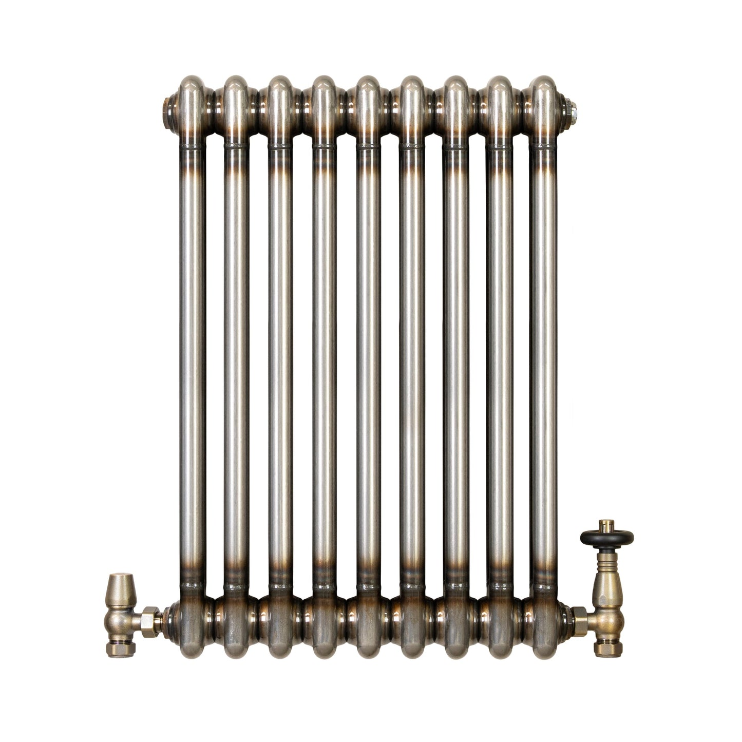 Traditional 2 Column Radiator & Valves - 600 x 425mm - Raw Metal