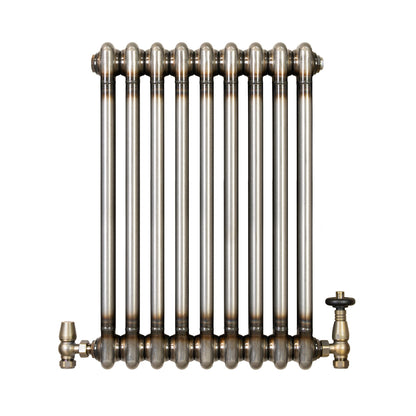 Traditional 2 Column Radiator & Valves - 600 x 425mm - Raw Metal