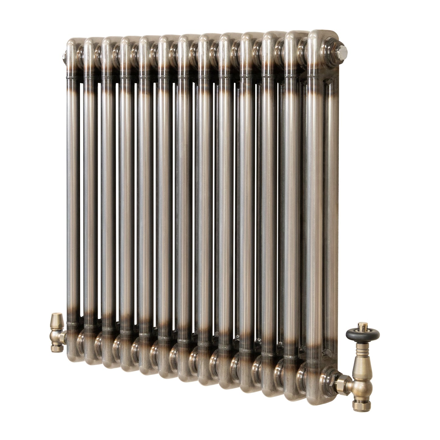 Traditional 2 Column Radiator & Valves - 600 x 605mm - Raw Metal