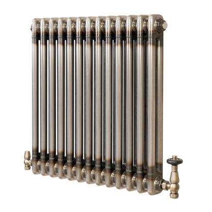 Traditional 2 Column Radiator & Valves - 600 x 605mm - Raw Metal