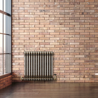 Traditional 2 Column Radiator & Valves - 600 x 605mm - Raw Metal
