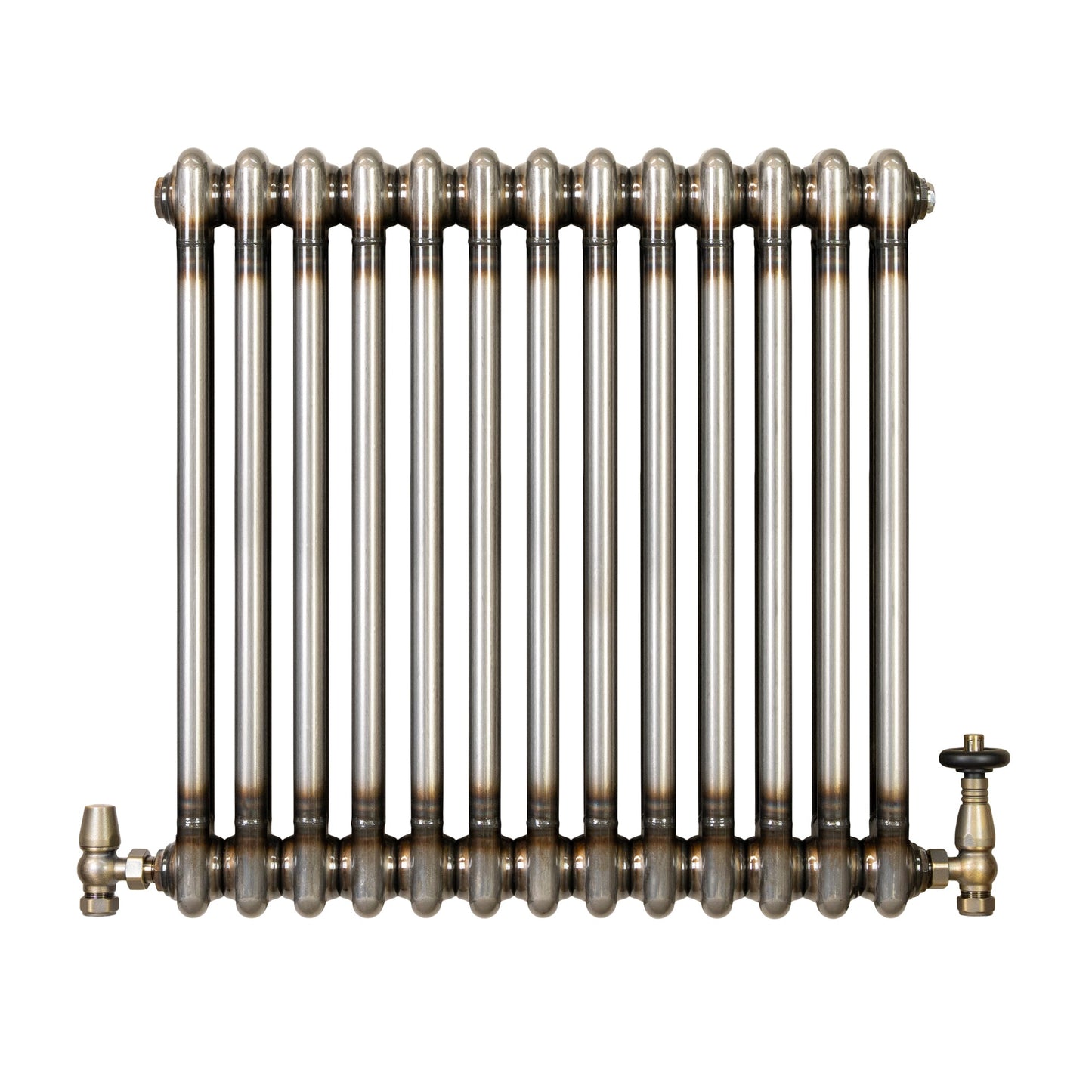 Traditional 2 Column Radiator & Valves - 600 x 605mm - Raw Metal