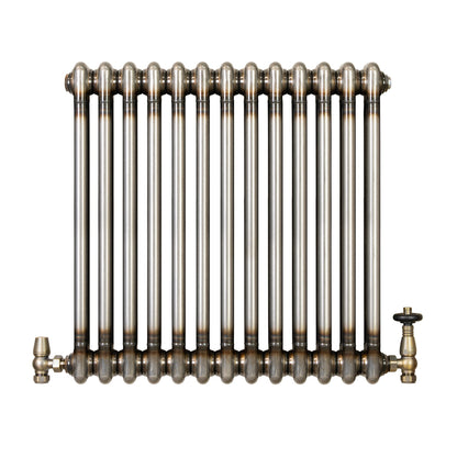 Traditional 2 Column Radiator & Valves - 600 x 605mm - Raw Metal