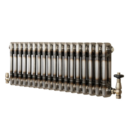 Traditional 2 Column Radiator & Valves - 600 x 830mm - Raw Metal