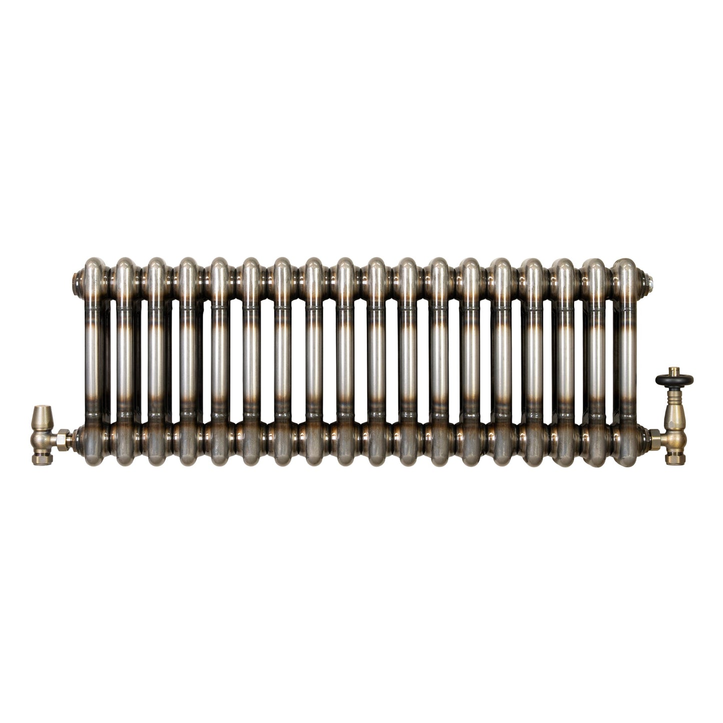 Traditional 2 Column Radiator & Valves - 600 x 830mm - Raw Metal