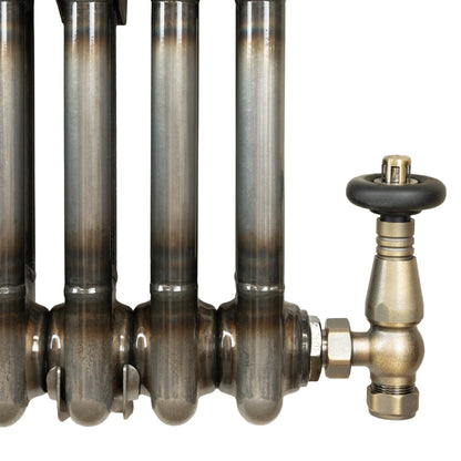 Traditional 2 Column Radiator & Valves - 600 x 830mm - Raw Metal