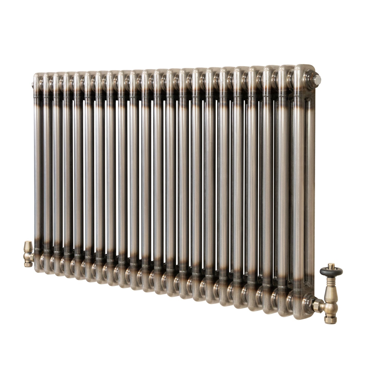 Traditional 2 Column Radiator & Valves - 600 x 1010mm - Raw Metal