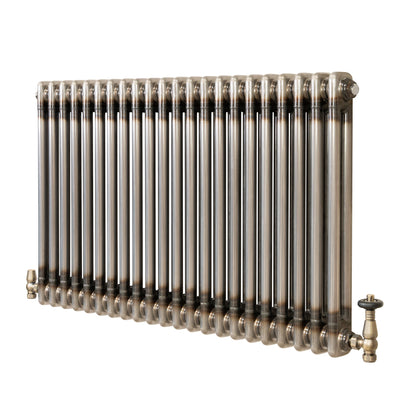 Traditional 2 Column Radiator & Valves - 600 x 1010mm - Raw Metal