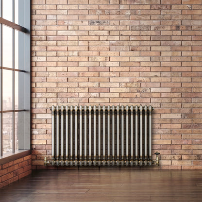 Traditional 2 Column Radiator & Valves - 600 x 1010mm - Raw Metal