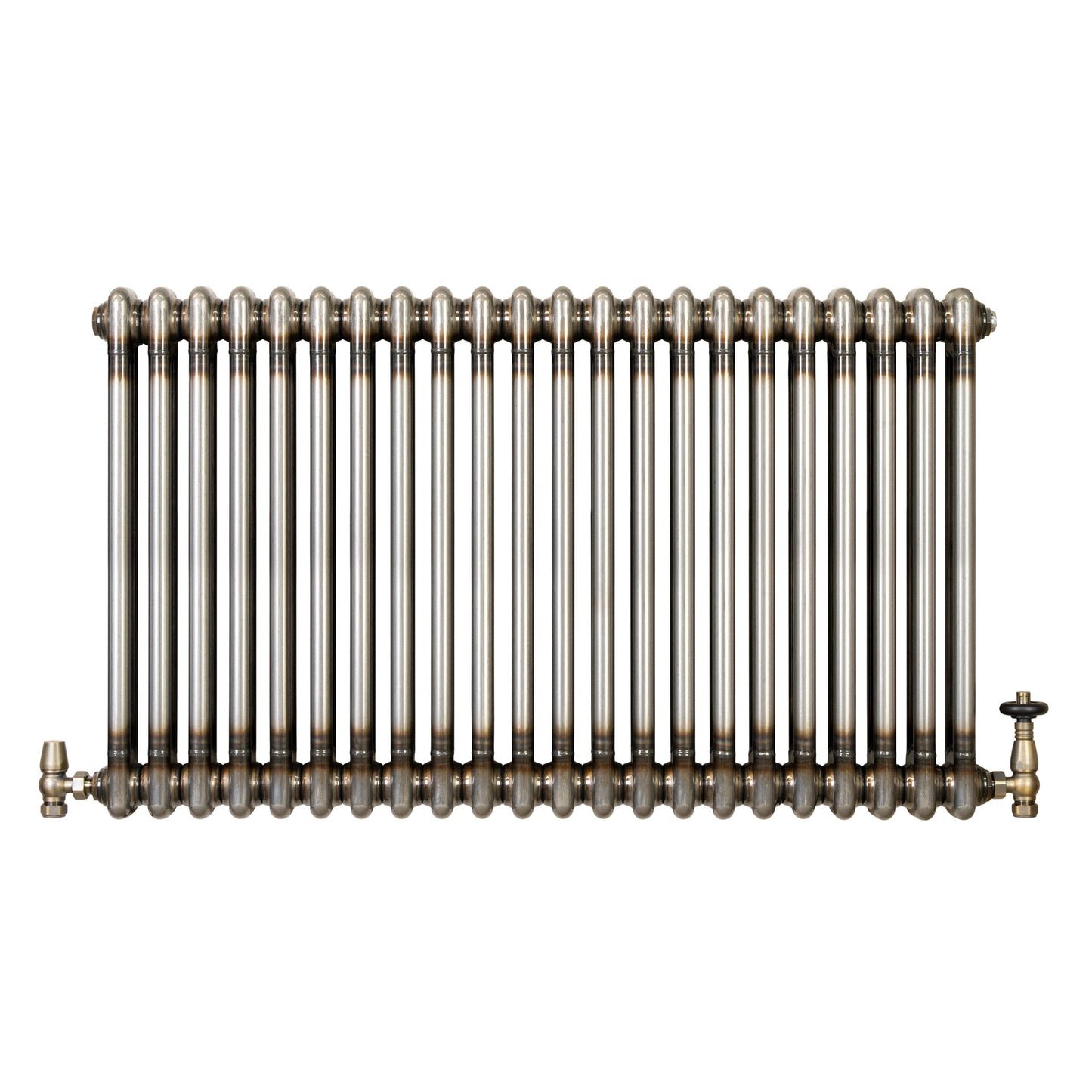 Traditional 2 Column Radiator & Valves - 600 x 1010mm - Raw Metal